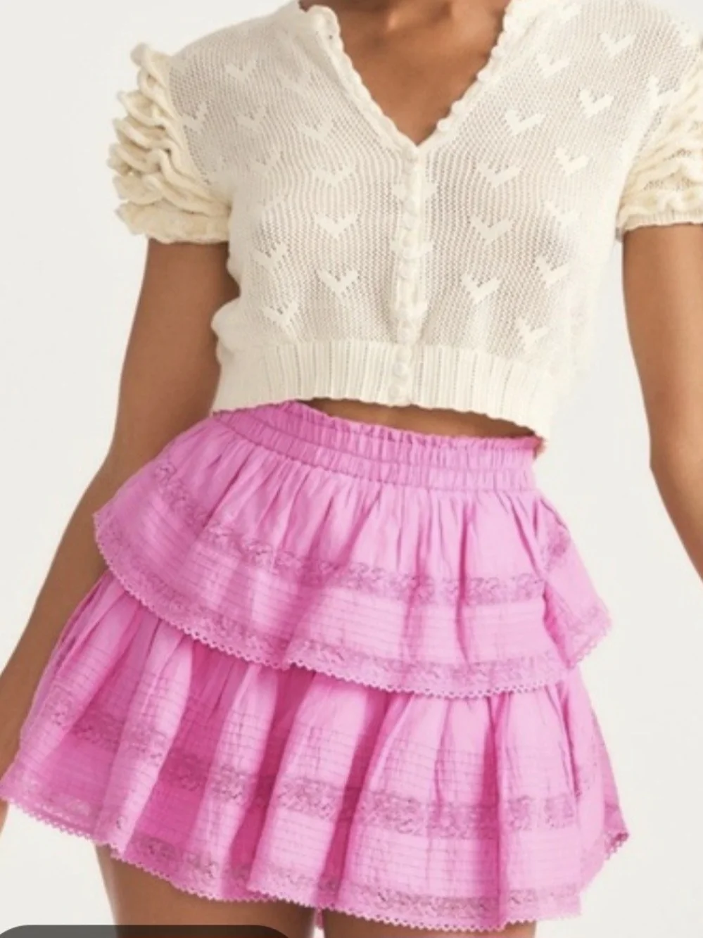LoveShackFancy Hot Pink Tiered Ruffle Mini Skirt